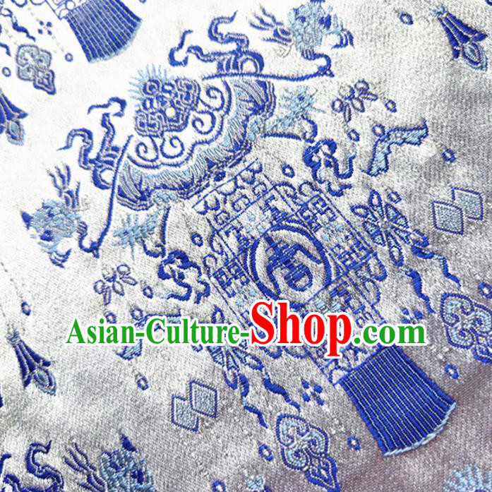 Asian Chinese Traditional Palace Lantern Pattern Design White Brocade Cheongsam Fabric Silk Material