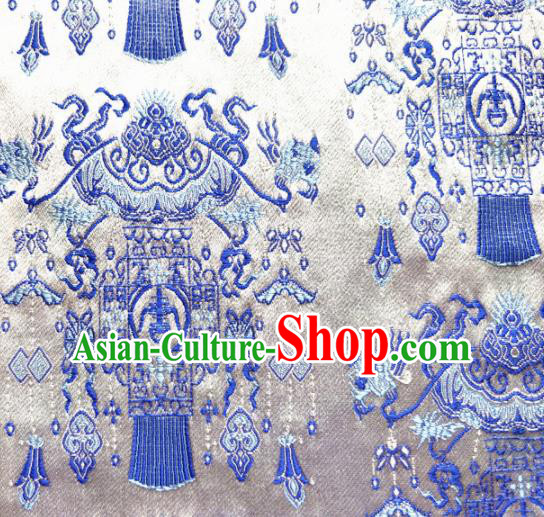 Asian Chinese Traditional Palace Lantern Pattern Design White Brocade Cheongsam Fabric Silk Material