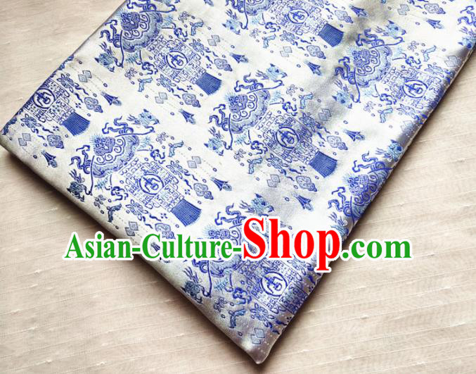 Asian Chinese Traditional Palace Lantern Pattern Design White Brocade Cheongsam Fabric Silk Material