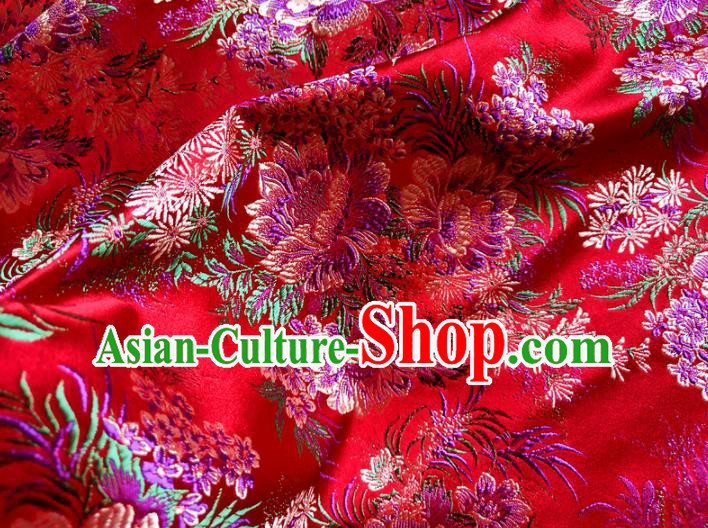 Asian Chinese Traditional Peony Pattern Design Red Brocade Cheongsam Fabric Silk Material Asian Chinese Traditional Peony Pattern Design Red Brocade Cheongsam Fabric Silk Material