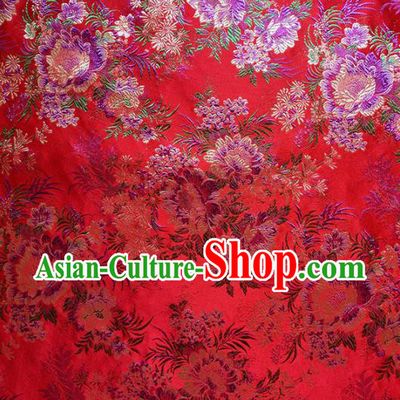 Asian Chinese Traditional Peony Pattern Design Red Brocade Cheongsam Fabric Silk Material