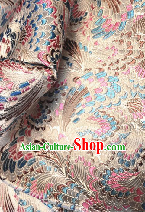 Asian Chinese Traditional Cockscomb Pattern Design Beige Brocade Cheongsam Fabric Silk Material Asian Chinese Traditional Cockscomb Pattern Design Beige Brocade Cheongsam Fabric Silk Material
