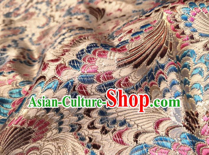 Asian Chinese Traditional Cockscomb Pattern Design Beige Brocade Cheongsam Fabric Silk Material Asian Chinese Traditional Cockscomb Pattern Design Beige Brocade Cheongsam Fabric Silk Material