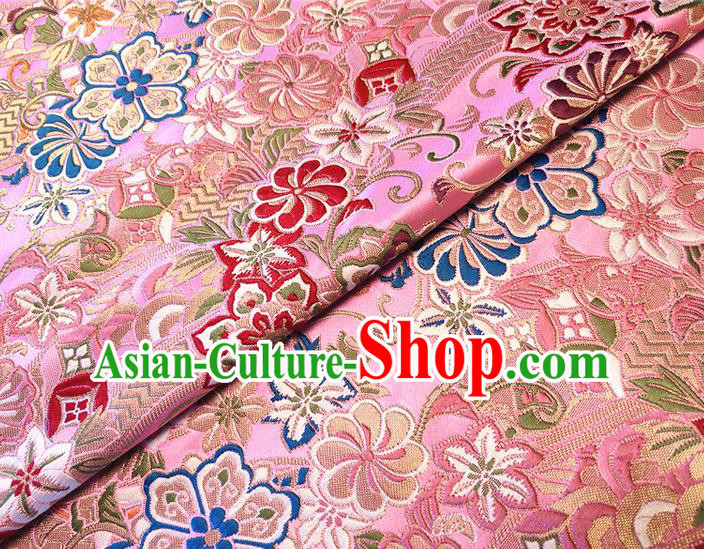 Asian Japan Traditional Sakura Daisy Pattern Design Pink Brocade Damask Fabric Kimono Satin Material Asian Japan Traditional Sakura Daisy Pattern Design Pink Brocade Damask Fabric Kimono Satin Material
