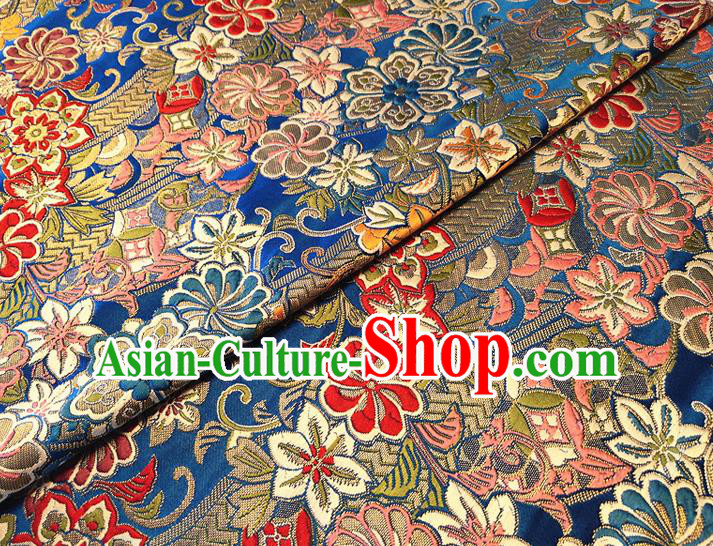 Asian Japan Traditional Sakura Daisy Pattern Design Royalblue Brocade Damask Fabric Kimono Satin Material Asian Japan Traditional Sakura Daisy Pattern Design Royalblue Brocade Damask Fabric Kimono Satin Material