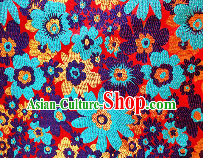 Asian Chinese Traditional Sunflowers Pattern Design Blue Brocade Cheongsam Fabric Silk Material Asian Chinese Traditional Sunflowers Pattern Design Blue Brocade Cheongsam Fabric Silk Material