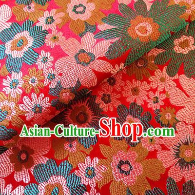 Asian Chinese Traditional Sunflowers Pattern Design Red Brocade Cheongsam Fabric Silk Material