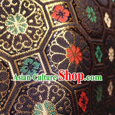 Asian Japan Traditional Chrysanthemum Pattern Design Navy Brocade Damask Fabric Kimono Satin Material