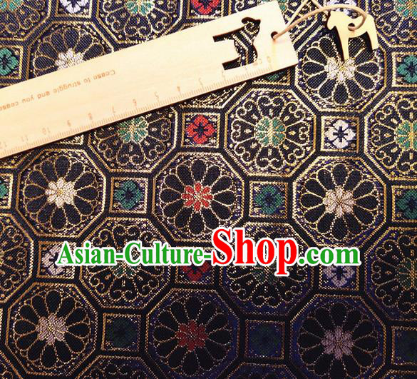Asian Japan Traditional Chrysanthemum Pattern Design Navy Brocade Damask Fabric Kimono Satin Material Asian Japan Traditional Chrysanthemum Pattern Design Navy Brocade Damask Fabric Kimono Satin Material