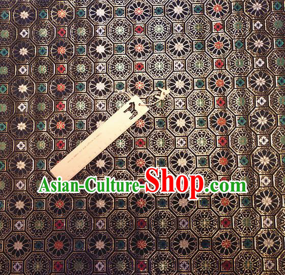 Asian Japan Traditional Chrysanthemum Pattern Design Navy Brocade Damask Fabric Kimono Satin Material Asian Japan Traditional Chrysanthemum Pattern Design Navy Brocade Damask Fabric Kimono Satin Material