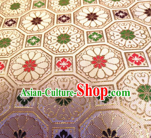 Asian Japan Traditional Chrysanthemum Pattern Design White Brocade Damask Fabric Kimono Satin Material Asian Japan Traditional Chrysanthemum Pattern Design White Brocade Damask Fabric Kimono Satin Material