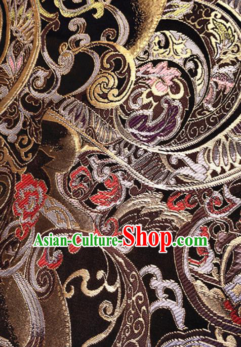 Asian Japan Traditional Pattern Design Brown Brocade Damask Fabric Kimono Satin Material Asian Japan Traditional Pattern Design Brown Brocade Damask Fabric Kimono Satin Material