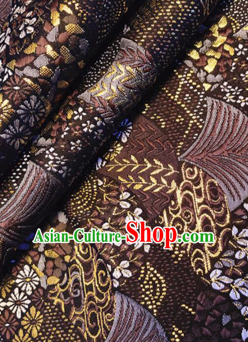Asian Japan Traditional Cycas Pattern Design Brown Brocade Damask Fabric Kimono Satin Material Asian Japan Traditional Cycas Pattern Design Brown Brocade Damask Fabric Kimono Satin Material