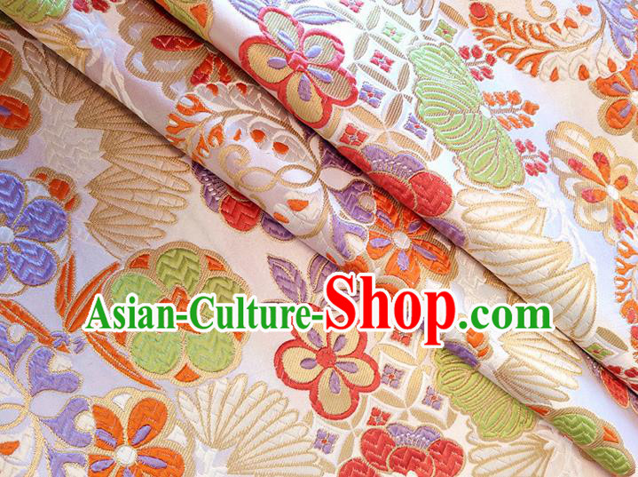 Asian Japan Traditional Banana Flower Pattern Design White Brocade Damask Fabric Kimono Satin Material Asian Japan Traditional Banana Flower Pattern Design White Brocade Damask Fabric Kimono Satin Material