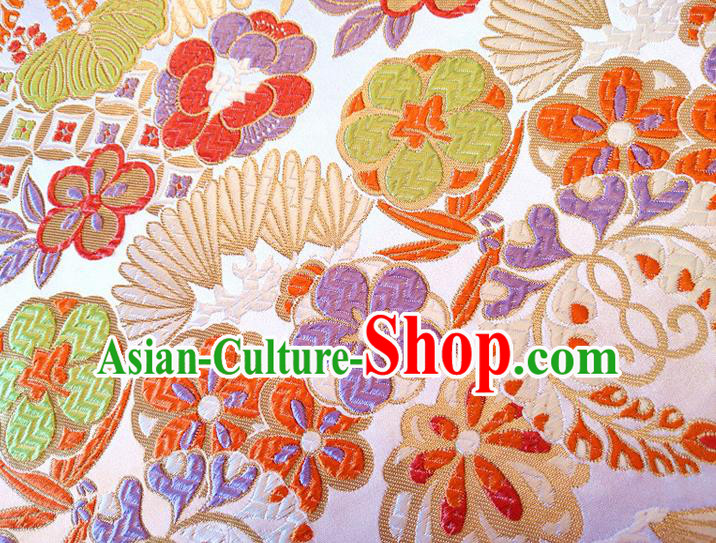 Asian Japan Traditional Banana Flower Pattern Design White Brocade Damask Fabric Kimono Satin Material Asian Japan Traditional Banana Flower Pattern Design White Brocade Damask Fabric Kimono Satin Material