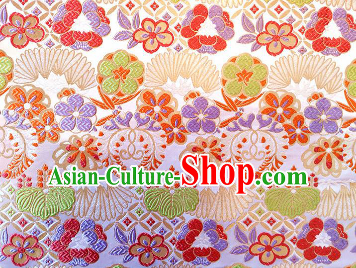 Asian Japan Traditional Banana Flower Pattern Design White Brocade Damask Fabric Kimono Satin Material Asian Japan Traditional Banana Flower Pattern Design White Brocade Damask Fabric Kimono Satin Material