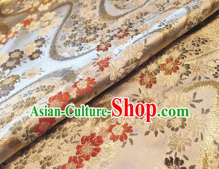 Asian Japan Traditional Cherry Blossom Pattern Design White Brocade Damask Fabric Kimono Satin Material Asian Japan Traditional Cherry Blossom Pattern Design White Brocade Damask Fabric Kimono Satin Material