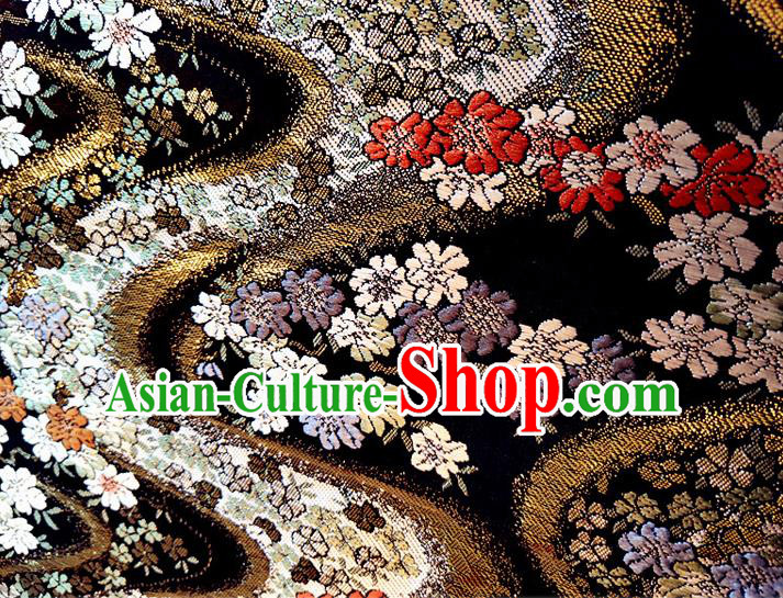 Asian Japan Traditional Cherry Blossom Pattern Design Black Brocade Damask Fabric Kimono Satin Material Asian Japan Traditional Cherry Blossom Pattern Design Black Brocade Damask Fabric Kimono Satin Material