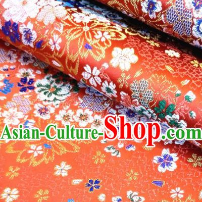 Asian Japan Traditional Sakura Pattern Design Red Brocade Damask Fabric Japanese Kimono Satin Material