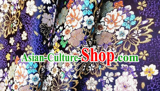 Asian Japan Traditional Sakura Pattern Design Royalblue Brocade Damask Fabric Japanese Kimono Satin Material Asian Japan Traditional Sakura Pattern Design Royalblue Brocade Damask Fabric Japanese Kimono Satin Material