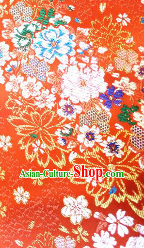 Asian Japan Traditional Sakura Pattern Design Red Brocade Damask Fabric Japanese Kimono Satin Material Asian Japan Traditional Sakura Pattern Design Red Brocade Damask Fabric Japanese Kimono Satin Material