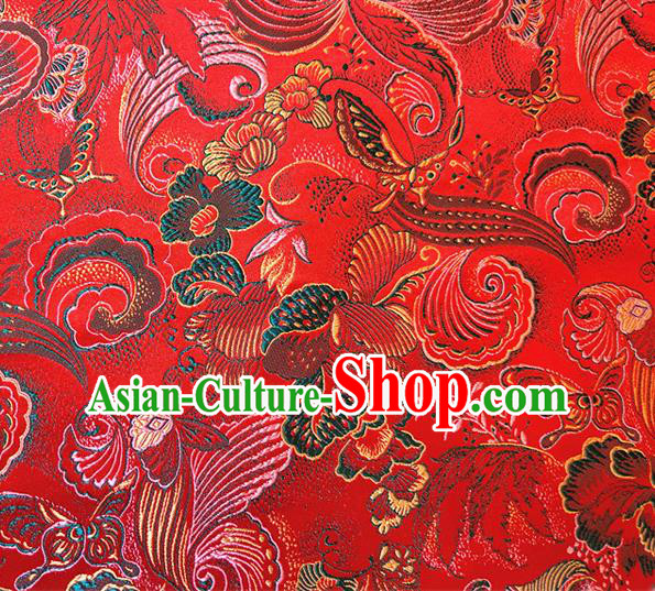 Asian Chinese Traditional Phalaenopsis Pattern Design Red Brocade Cheongsam Fabric Silk Material Asian Chinese Traditional Phalaenopsis Pattern Design Red Brocade Cheongsam Fabric Silk Material