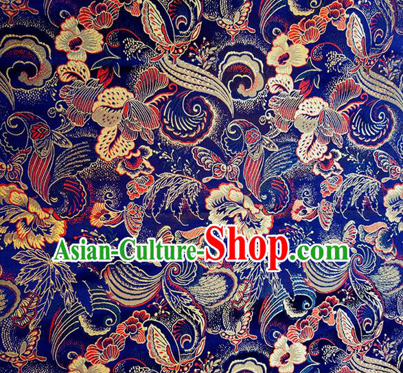 Asian Chinese Traditional Phalaenopsis Pattern Design Royalblue Brocade Cheongsam Fabric Silk Material Asian Chinese Traditional Phalaenopsis Pattern Design Royalblue Brocade Cheongsam Fabric Silk Material
