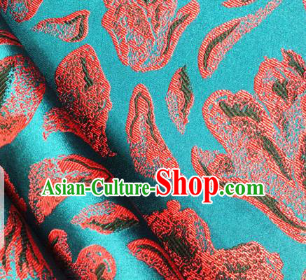 Asian Chinese Traditional Rose Petals Pattern Design Blue Brocade Cheongsam Fabric Silk Material Asian Chinese Traditional Rose Petals Pattern Design Blue Brocade Cheongsam Fabric Silk Material