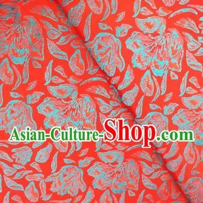 Asian Chinese Traditional Rose Petals Pattern Design Red Brocade Cheongsam Fabric Silk Material