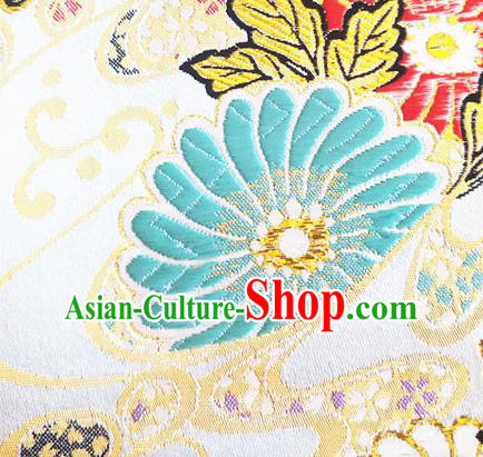 Asian Japan Traditional Daisy Pattern Design White Brocade Damask Fabric Kimono Satin Material Asian Japan Traditional Daisy Pattern Design White Brocade Damask Fabric Kimono Satin Material
