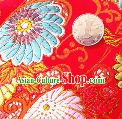 Asian Japan Traditional Daisy Pattern Design Red Brocade Damask Fabric Kimono Satin Material Asian Japan Traditional Daisy Pattern Design Red Brocade Damask Fabric Kimono Satin Material