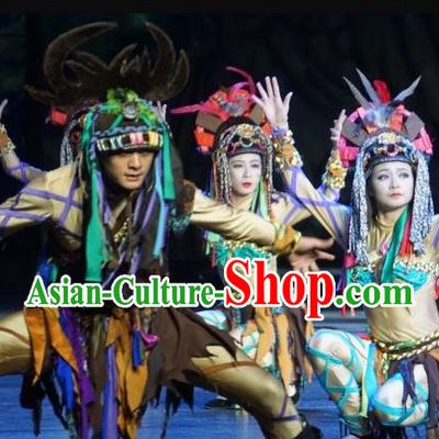 Chinese The Romantic Show of Lijiang Stage Performance Naxi Nationality Dance Costumes for Women for Men