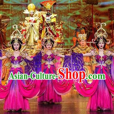 Chinese The Romantic Show of Songcheng Palace Feast Dance Purple Dress Stage Performance Costume and Headpiece for Women