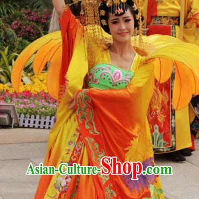 Chinese The Dream of Datang Tang Dynasty Imperial Consort Dance Orange Dress Stage Performance Costume for Women