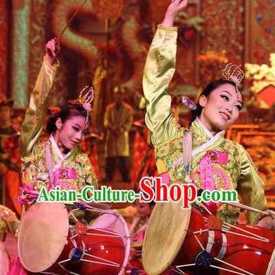 Chinese The Romantic Show of Songcheng Korean Nationality Dance Dress Stage Performance Goddess Costume and Headpiece for Women