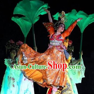Chinese The Long Regret Tang Dynasty Court Dance Orange Dress Stage Performance Costume for Women