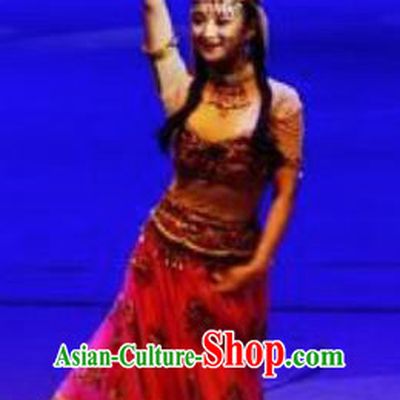 Chinese Back to the Silk Road Uyghur Nationality Dance Red Dress Stage Performance Ethnic Costume for Women