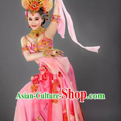 Chinese Back to the Silk Road Nationality Classical Dance Pink Dress Stage Performance Ethnic Costume for Women