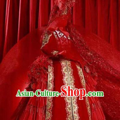 Chinese Back to the Silk Road Kazak Nationality Bride Dance Red Dress Stage Performance Ethnic Costume for Women
