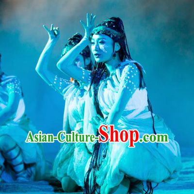 Chinese Chang E The Goddess of The Moon Dance Dress Stage Performance Costume and Headpiece for Women
