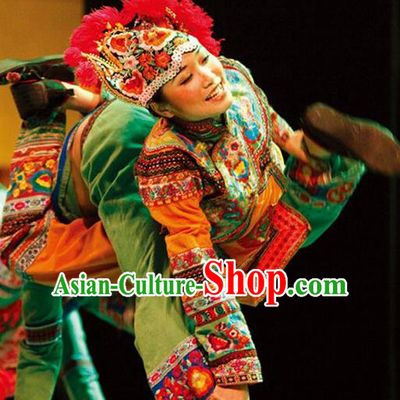 Chinese Dynamic Yunnan Bai Nationality Dance Dress Stage Performance Ethnic Costume for Women