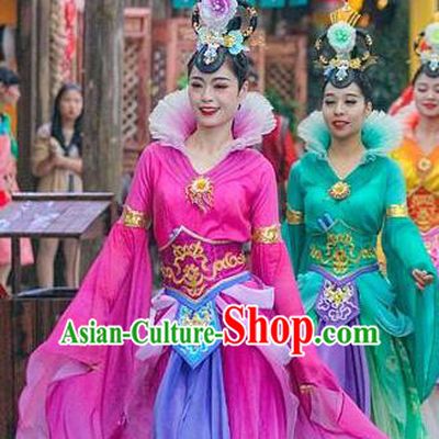 Chinese The Romantic Show of Mingyue Classical Dance Rosy Dress Stage Performance Costume for Women