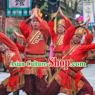 Chinese The Romantic Show of Mingyue Stage Performance Dance Red Costume for Men