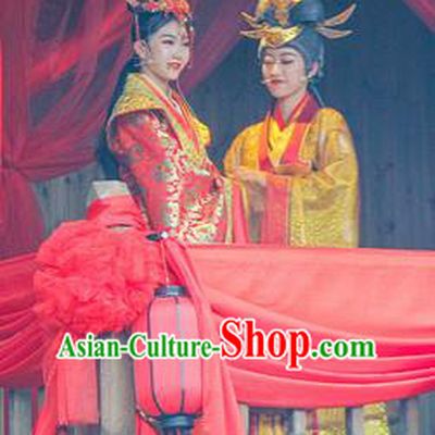 Chinese The Romantic Show of Mingyue Nobility Lady Bride Red Dress Stage Performance Dance Costume for Women