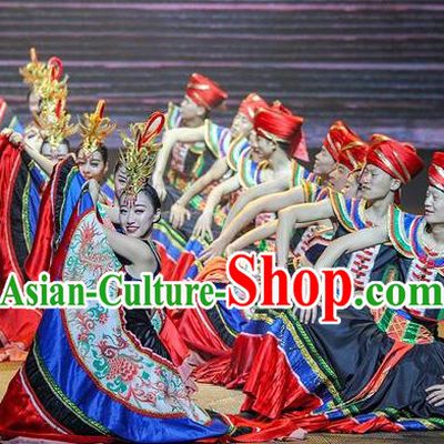 Chinese The Romantic Show of Mingyue Stage Show Yi Nationality Dance Costumes for Women for Men