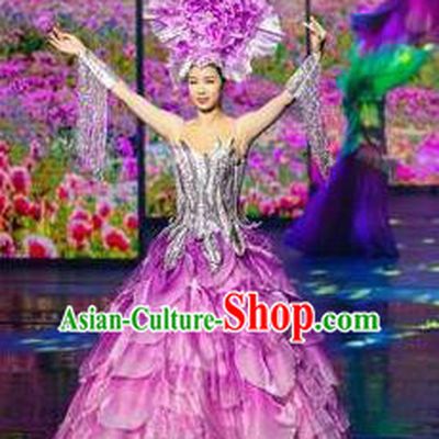 Chinese The Romantic Show of Tanhe Classical Dance Purple Dress Stage Performance Costume for Women