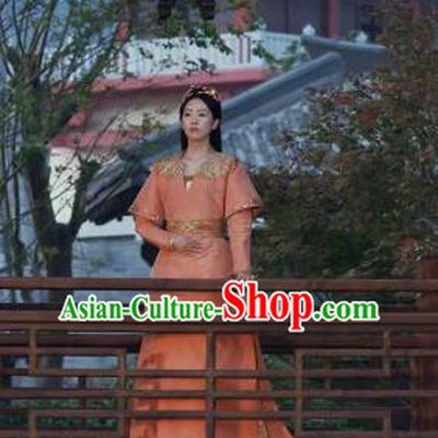 Drama Ever Night Ancient Chinese Royal Infanta Li Yu Orange Dress Traditional Tang Dynasty Court Princess Costumes for Women