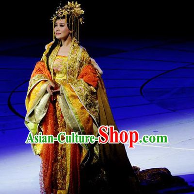 Chinese Princess Wencheng Drama Dance Dress Stage Performance Costume and Headpiece for Women