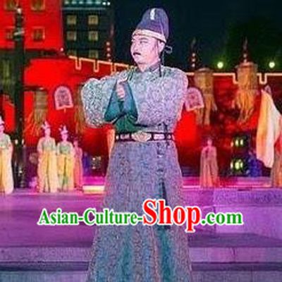 Chinese Chang An Impression Ancient Tang Dynasty Minister Stage Performance Green Costume for Men