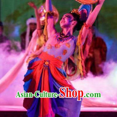 Chinese Chang An Impression Ancient Tang Dynasty Classical Dance Dress Stage Performance Costume and Headpiece for Women